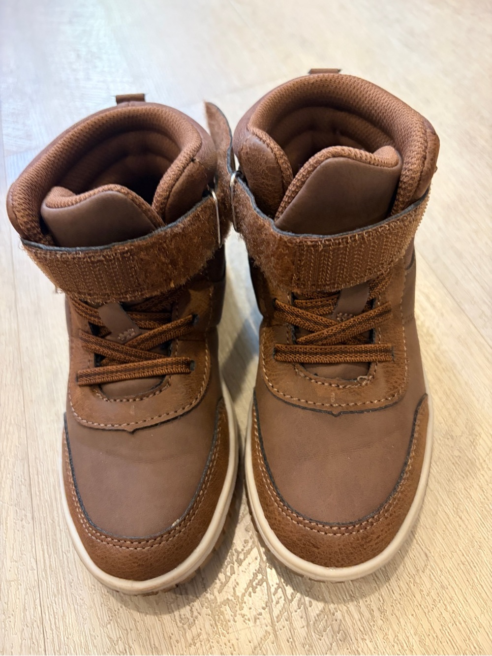 Stride Rite Brown Kids High-Top Boots with Hook-and-Loop Strap